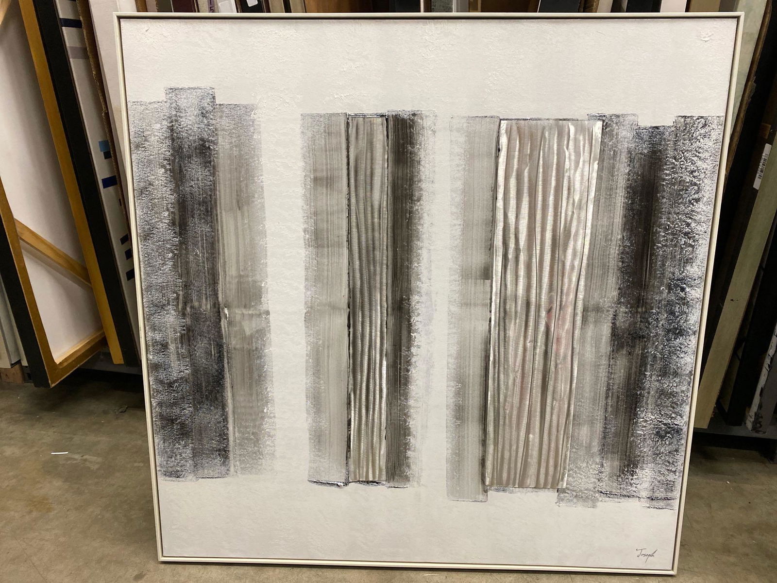 Abstract Art with neutral Tones. White. Framed (1 of 2)