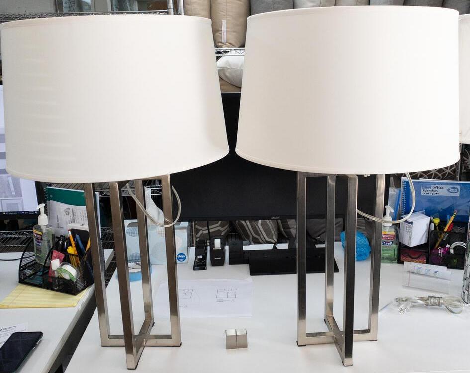 Table lamps: Table lamps, Jeff 2, Jeff 1. Base Dimensions: 30"x9" Shade Dimensions: 10"x16" NO SHIPPING AVAILABLE This will be a two (2) day sale Wed & Thur. Jan. 18th & 19th.. Online only.All items sold as is whe