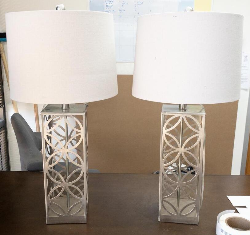 Table lamps: Table lamps, Katie. Base Dimensions: 28"x6" Shade Dimensions: 10"x13" NO SHIPPING AVAILABLE This will be a two (2) day sale Wed & Thur. Jan. 18th & 19th.. Online only.All items sold as is where is. Th