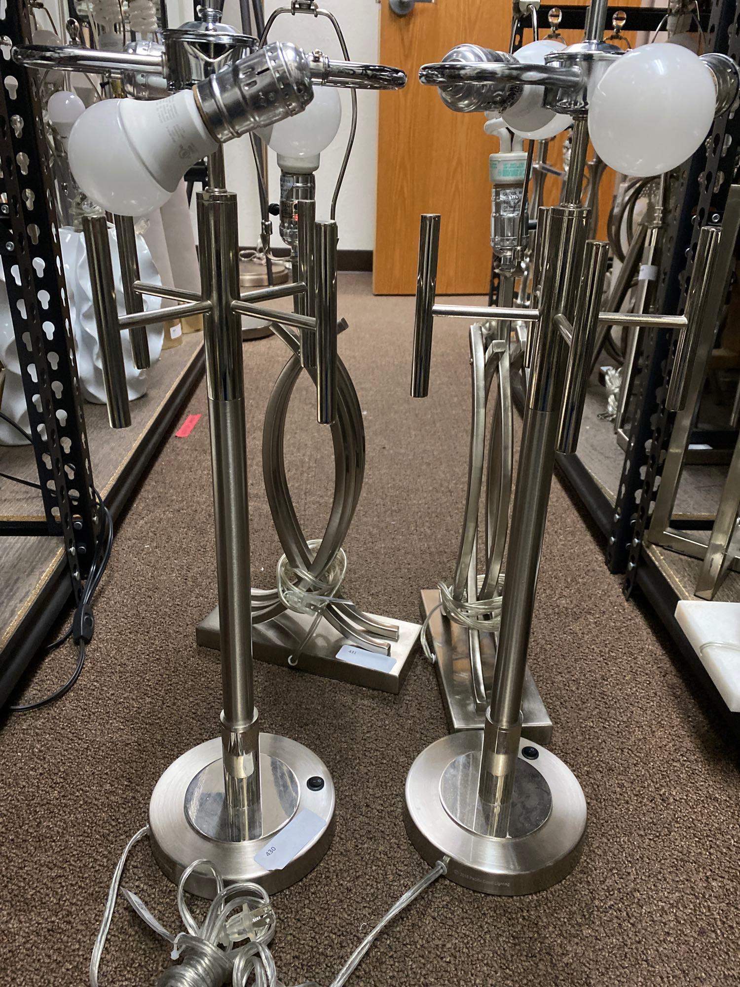 White table lamps: White table lamps Base Dimensions: 28"x6" Shade Dimensions: 7"x16" NO SHIPPING AVAILABLE This will be a two (2) day sale Wed & Thur. Jan. 18th & 19th.. Online only.All items sold as is where is. There