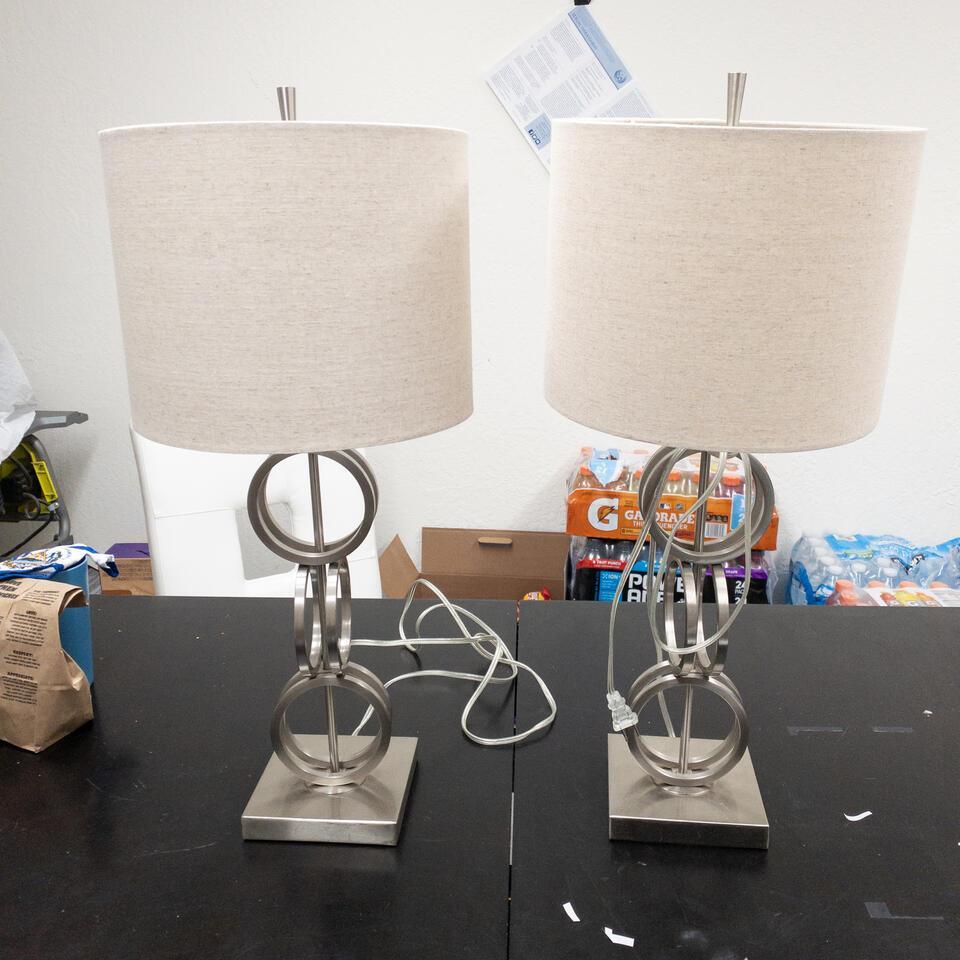 Pair  Silver and white table lamps (1 of 3)