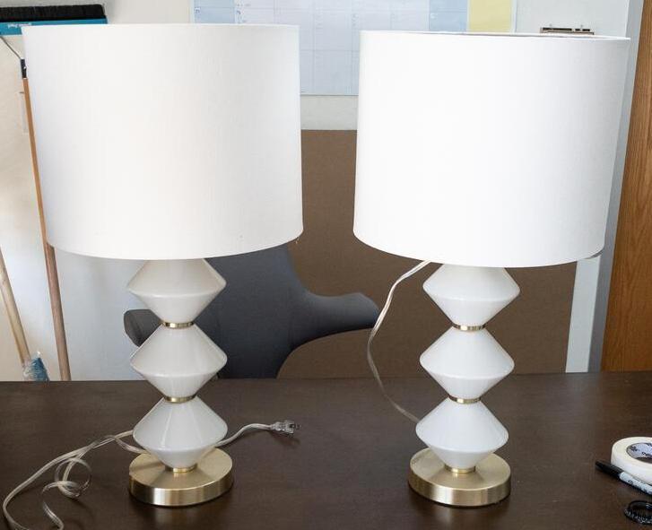 Pair  White table lamps, gold Base (1 of 3)