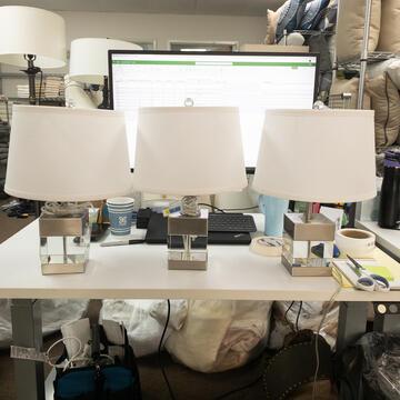 3 Tyler Table Lamps: Table Lamp, Tyler 1, Tyler 2, Tyler 3. Base Dimensions: 17"x4" Shade Dimensions: 8"10" NO SHIPPING AVAILABLE This will be a two (2) day sale Wed & Thur. Jan. 18th & 19th.. Online only.All items sold a