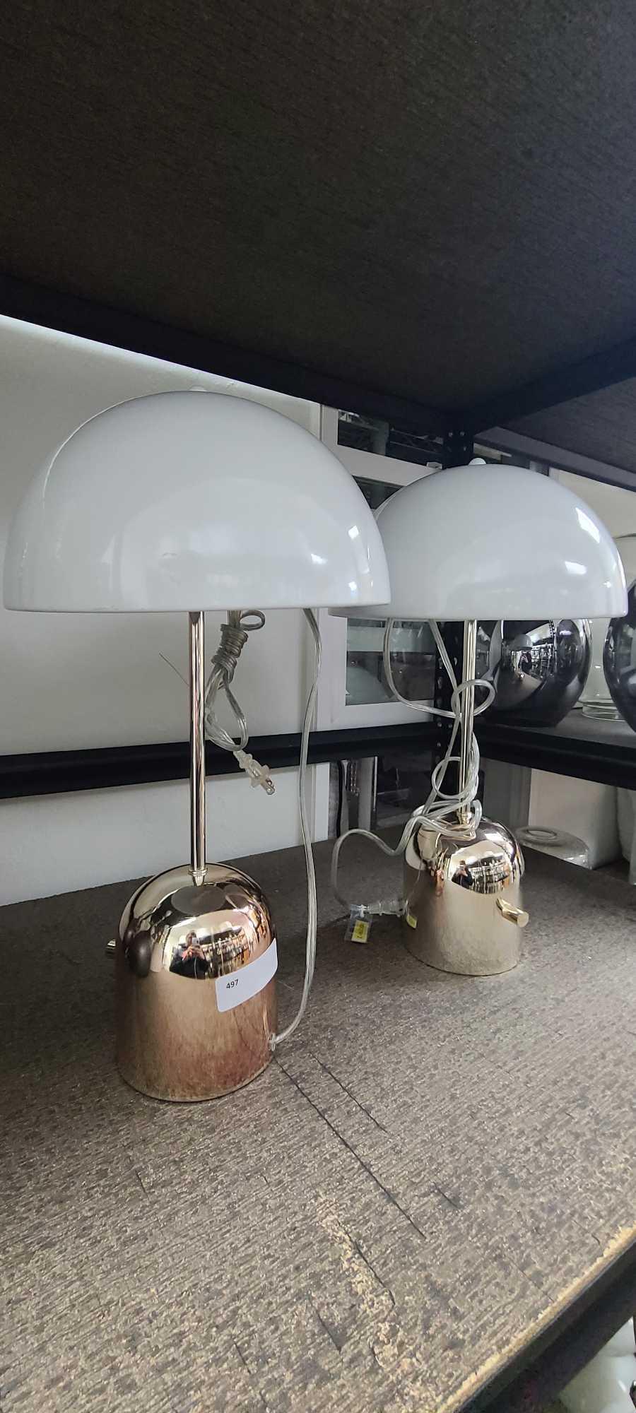 Pair Modernist Metal Table Lamps With Glass Shades (1 of 1)