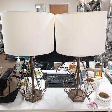 Pair Ashley Table Lamps: Table lamp Ashley 1, Ashley 2. Base Dimension: 30"x10" Shade Dimension: 11"x15" NO SHIPPING AVAILABLE This will be a two (2) day sale Wed & Thur. Jan. 18th & 19th.. Online only.All items sold as is wh