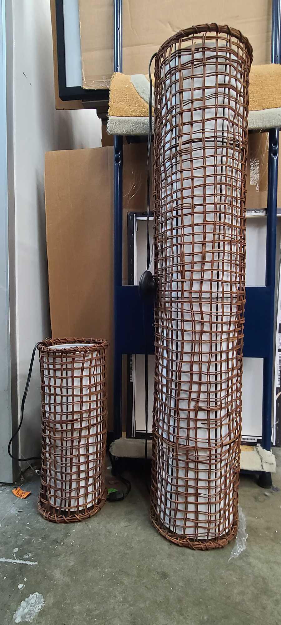 Two woven style lamps: woven style lamp.Base Dimensions: 42"x8" Woven style lamp.Base Dimensions: 16"x7" NO SHIPPING AVAILABLE This will be a two (2) day sale Wed & Thur. Jan. 18th & 19th.. Online only.All items sold as is 
