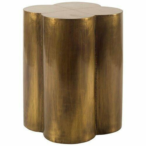 Quatrefoil 18L X 18W Gold Flower W/ Wooden Top Brass Cladding Accent Table (1 of 3)