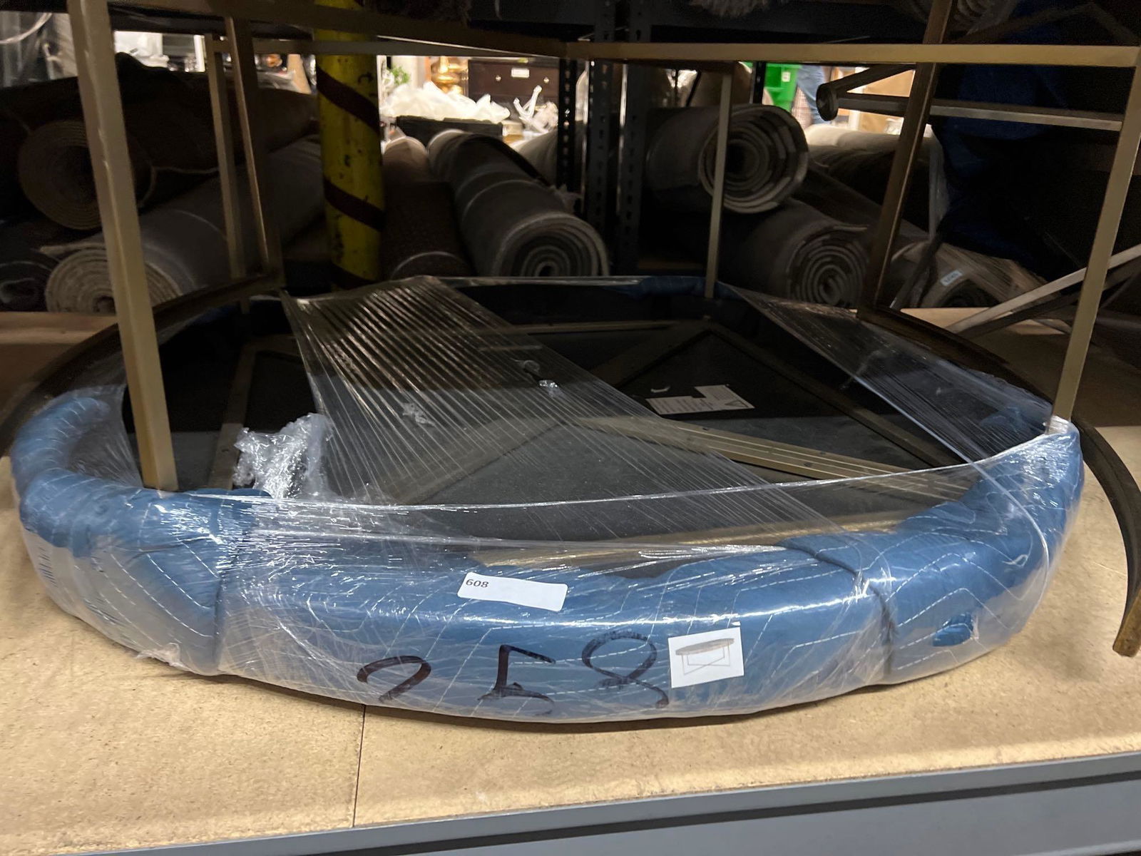 Coffee Table: Coffee Table Keywords: Gray Coffee Table with Gold, dark wood, gold legs, round 42x42x17 NO SHIPPING AVAILABLE This will be a two (2) day sale Thursday & Friday Jan 19th & 20th. Online only.All items