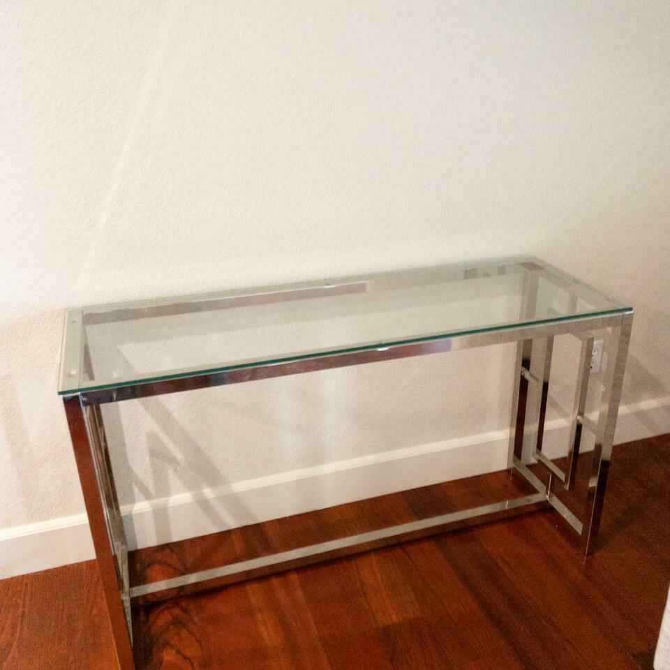 Console Table With Glass: Console table with glass 47x16x27 NO SHIPPING AVAILABLE This will be a two (2) day sale Thursday & Friday Jan 19th & 20th. Online only.All items sold as is where is. There are No guarantees to functio