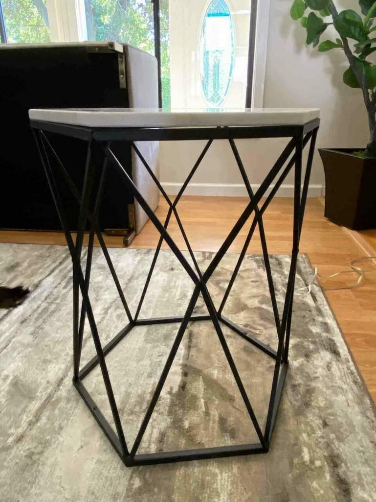 White Marble Top, Black Metal Base, Accent Table (1 of 2)