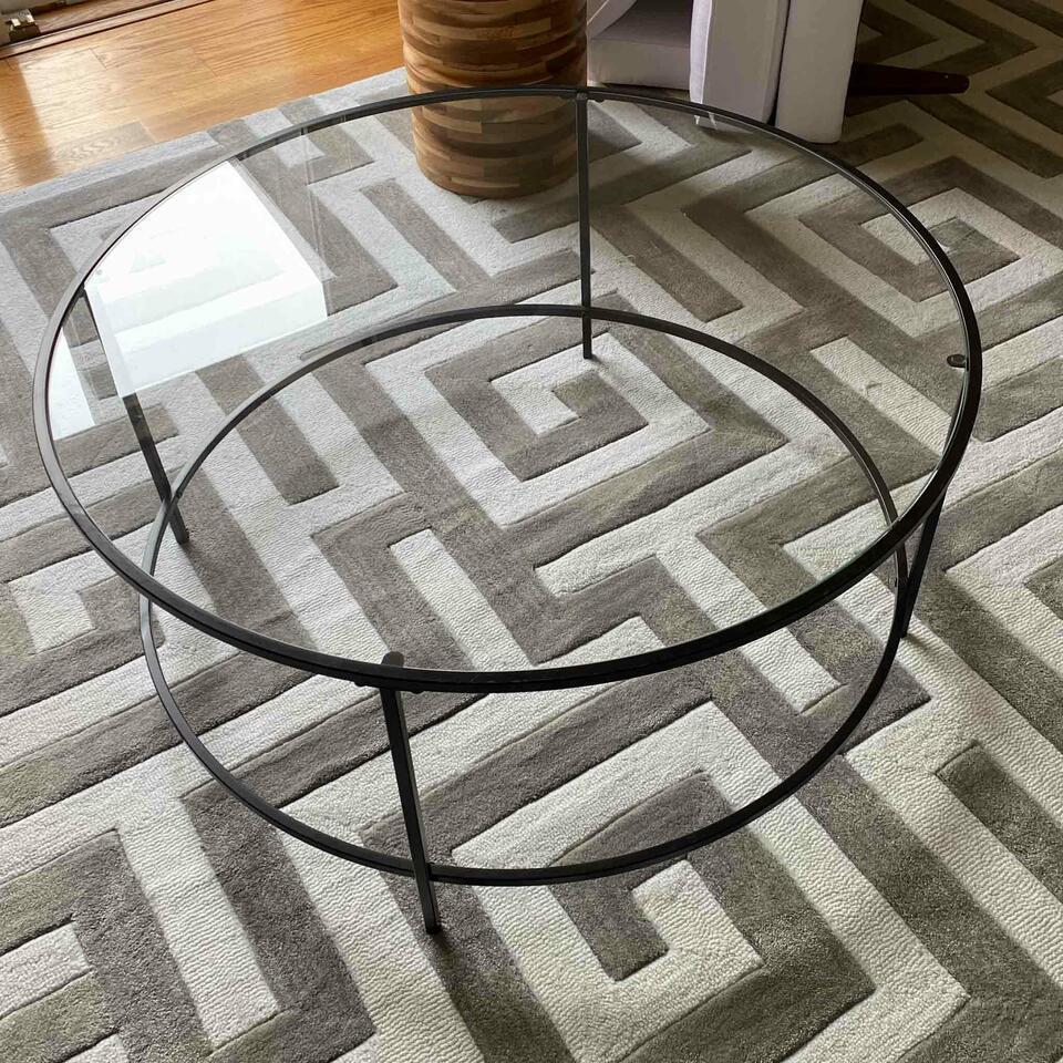 Glass Coffee Table, Round, Metal, Glass Top, Black (1 of 2)