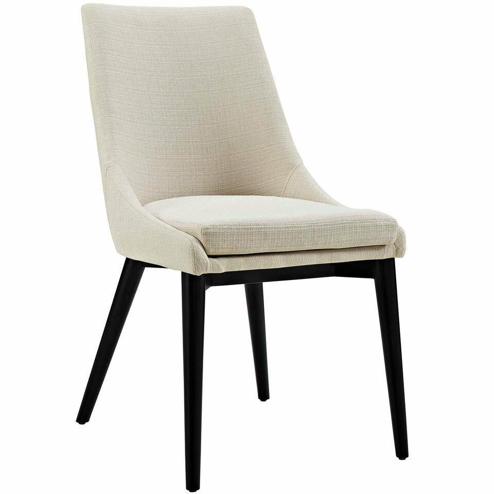 8 Beige Dining Chairs: 8 Beige Dining Chairs Modway Inc., cream fabric, black legs 19x18x34 NO SHIPPING AVAILABLE This will be a two (2) day sale Thursday & Friday Jan 19th & 20th. Online only.All items sold as is where is.