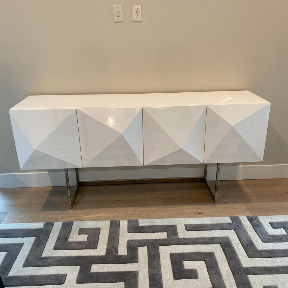 White Credenza With Silver Legs, Geometric (1 of 3)