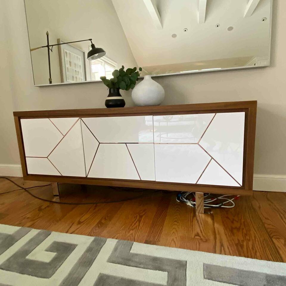 Trapeze 3 Door Sideboard: Trapeze 3 Door Sideboard 67x16x28 NO SHIPPING AVAILABLE This will be a two (2) day sale Thursday & Friday Jan 19th & 20th. Online only.All items sold as is where is. There are No guarantees to functio