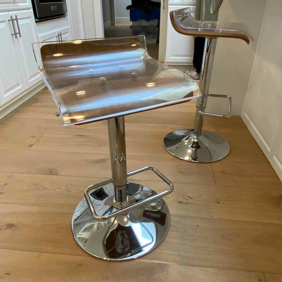 Set Of Three Wood, Acrylic, Chrome Base, Adjustable  Bar Stools (1 of 3)