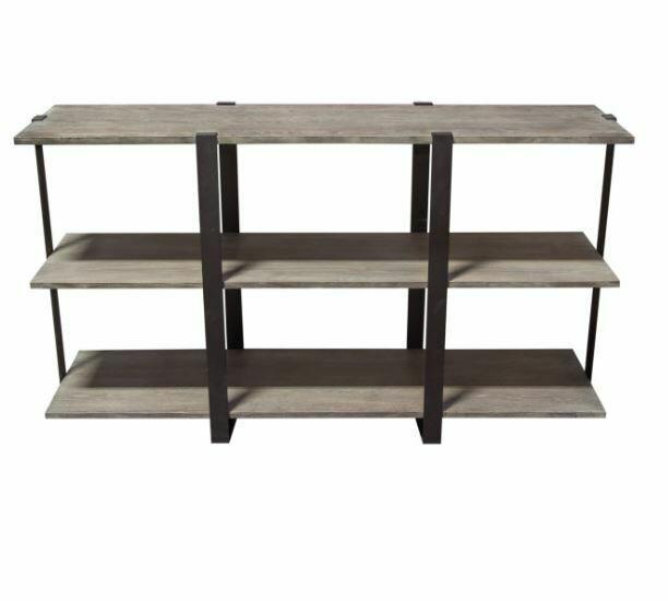 Wooden Console, Grey Oak, Black Powder Coat, Black Metal, Wood Top (1 of 3)