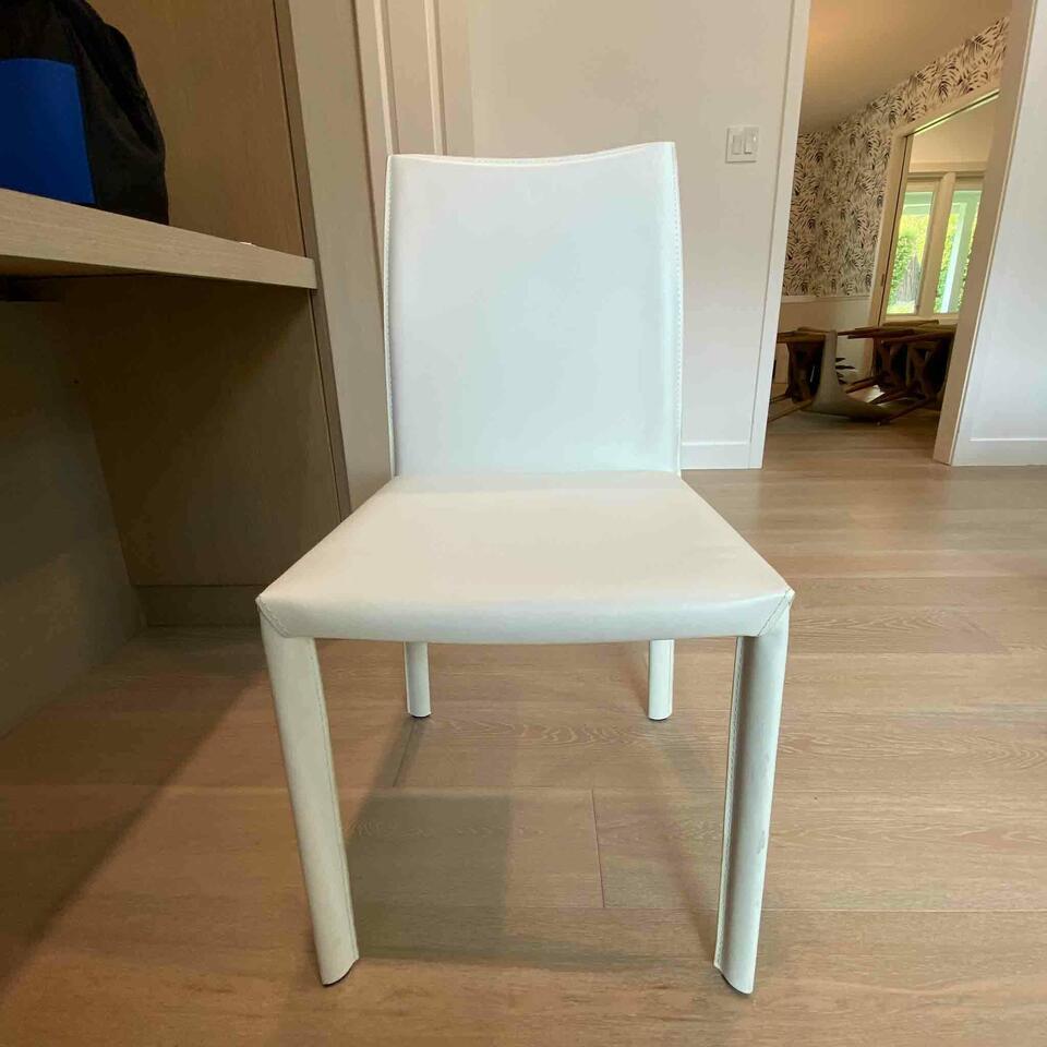 Set Of 12 Camille Dining Chairs White Leather: Set of 12 Camille Dining Chairs White 22.25x21.25x34 SAME AS 868A NO SHIPPING AVAILABLE This will be a two (2) day sale Thursday & Friday Jan 19th & 20th. Online only.All items sold as is where is. Th