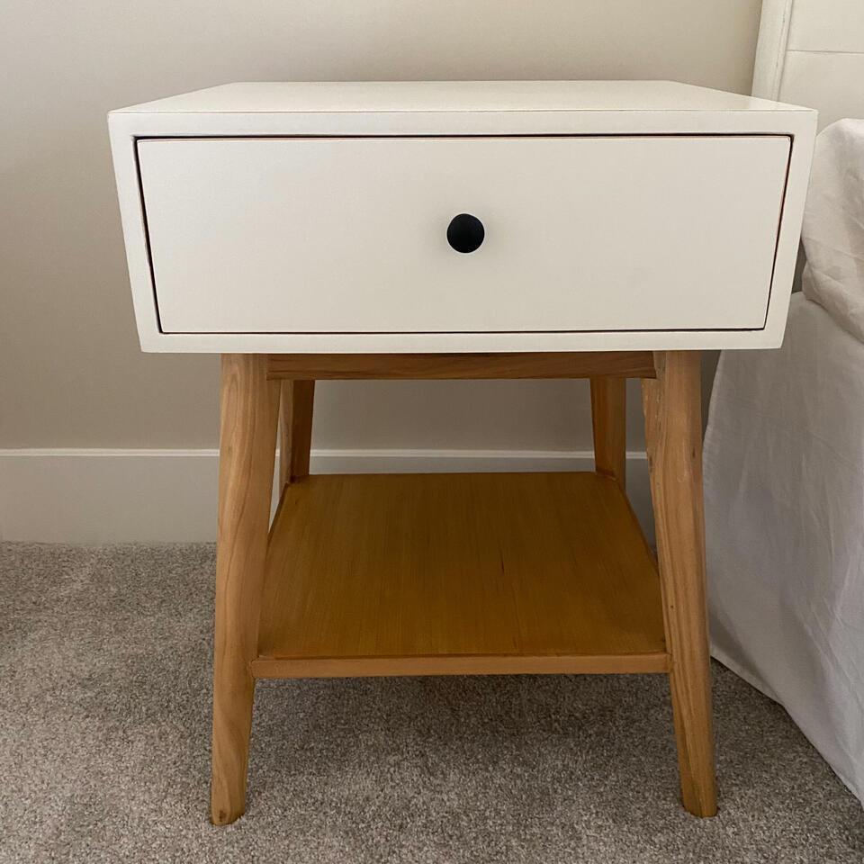 Pair Of White Nightstand With Wooden Legs. (1 of 2)