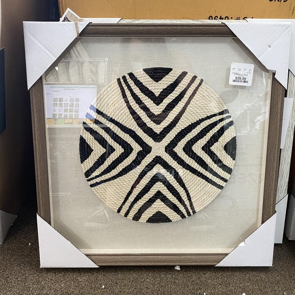 Art Round Black, Cream, Rope: Art round black, cream, rope. 18x18 NO SHIPPING AVAILABLE This will be a two (2) day sale Thursday & Friday Jan 19th & 20th. Online only.All items sold as is where is. There are No guarantees to funct
