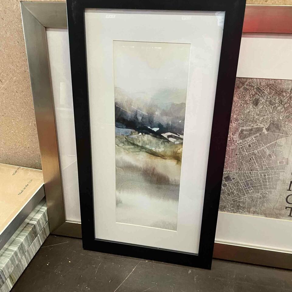 Abstract Art With Black Frame: Abstract Art with Black Frame. 12x22 NO SHIPPING AVAILABLE This will be a two (2) day sale Thursday & Friday Jan 19th & 20th. Online only.All items sold as is where is. There are No guarantees to func