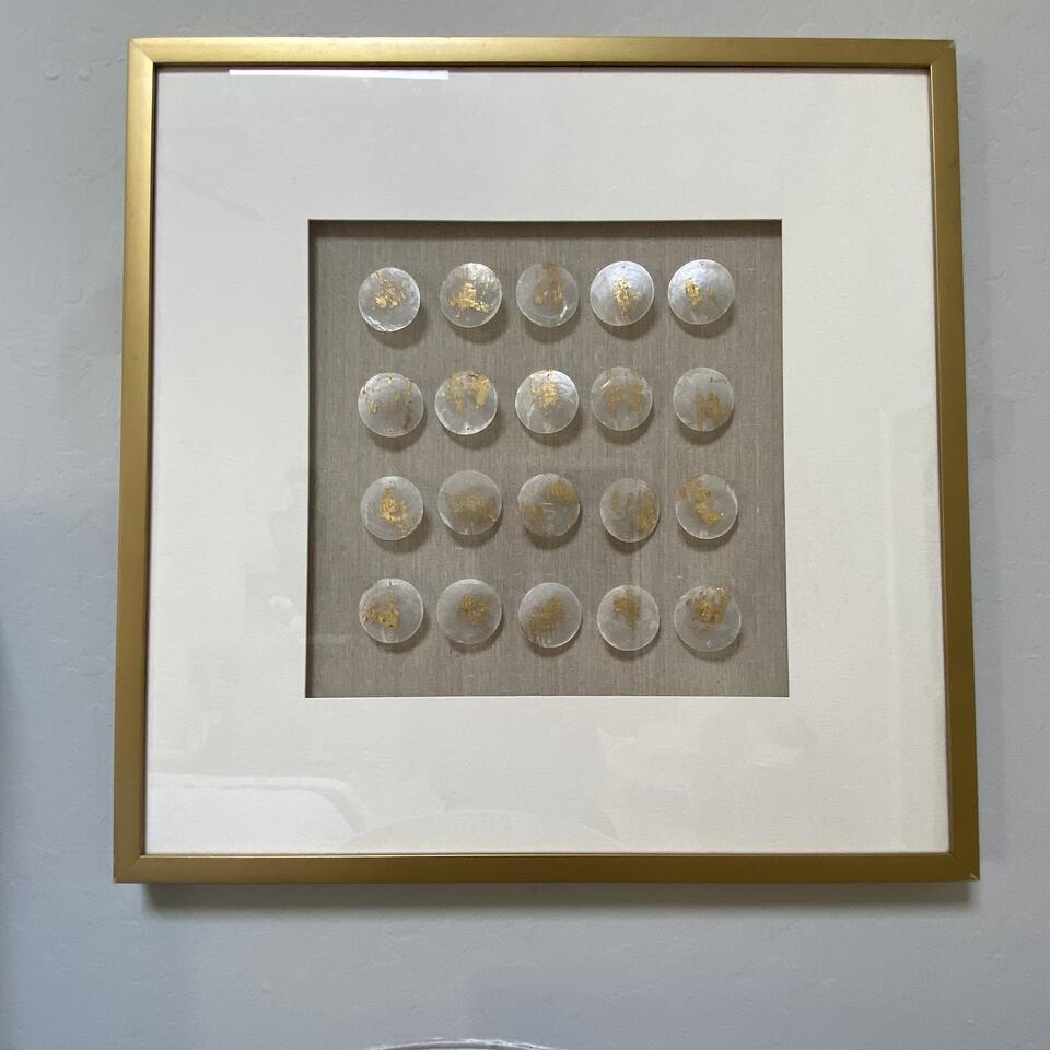 Art With Gold And White, Framed.: Art with gold and white, Framed. 25x25 NO SHIPPING AVAILABLE This will be a two (2) day sale Thursday & Friday Jan 19th & 20th. Online only.All items sold as is where is. There are No guarantees to fu