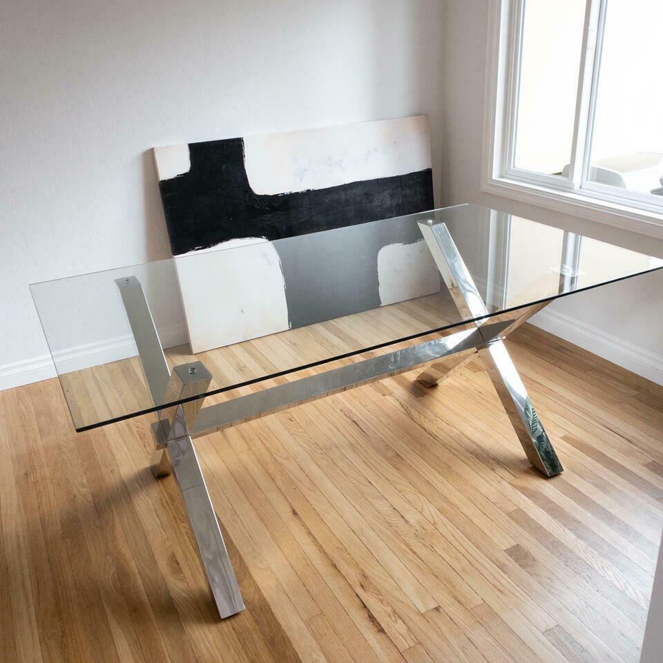 Chrome Glass Top Dining Table (1 of 3)