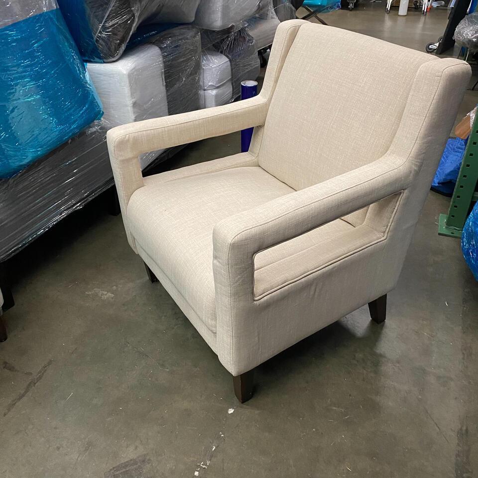 Pair Beige Upholstered Arm Chairs (1 of 3)
