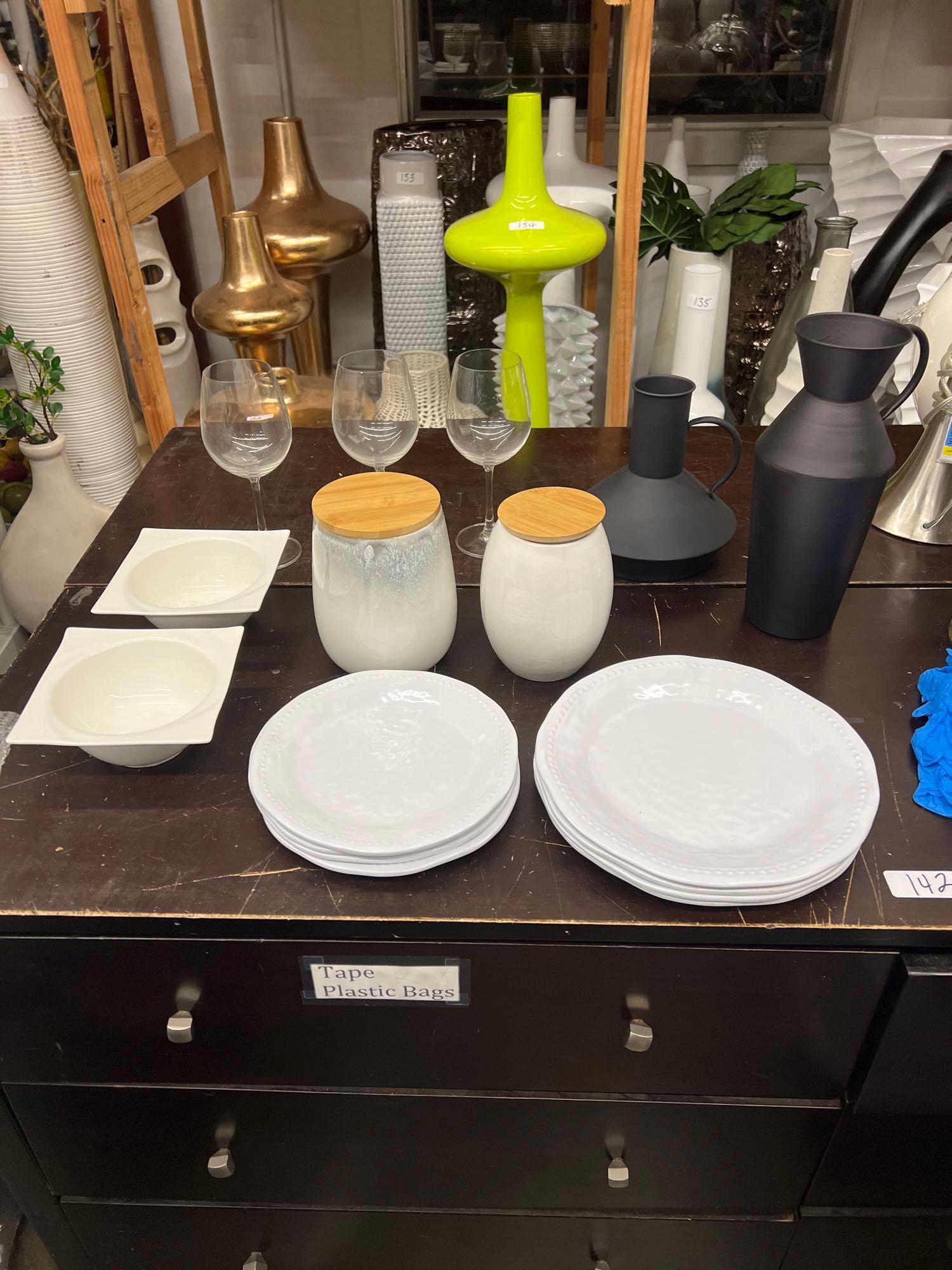 Lot Of Kitchen Ceramics, Including Plates, Bowls, Vases, Canisters: Lot of kitchen ceramics, including plates, bowls, vases, canisters This will be a two (2) day sale Wed & Thr Jan 18th & 19th. Online only. Online only.All items sold as is where is. There are No guara