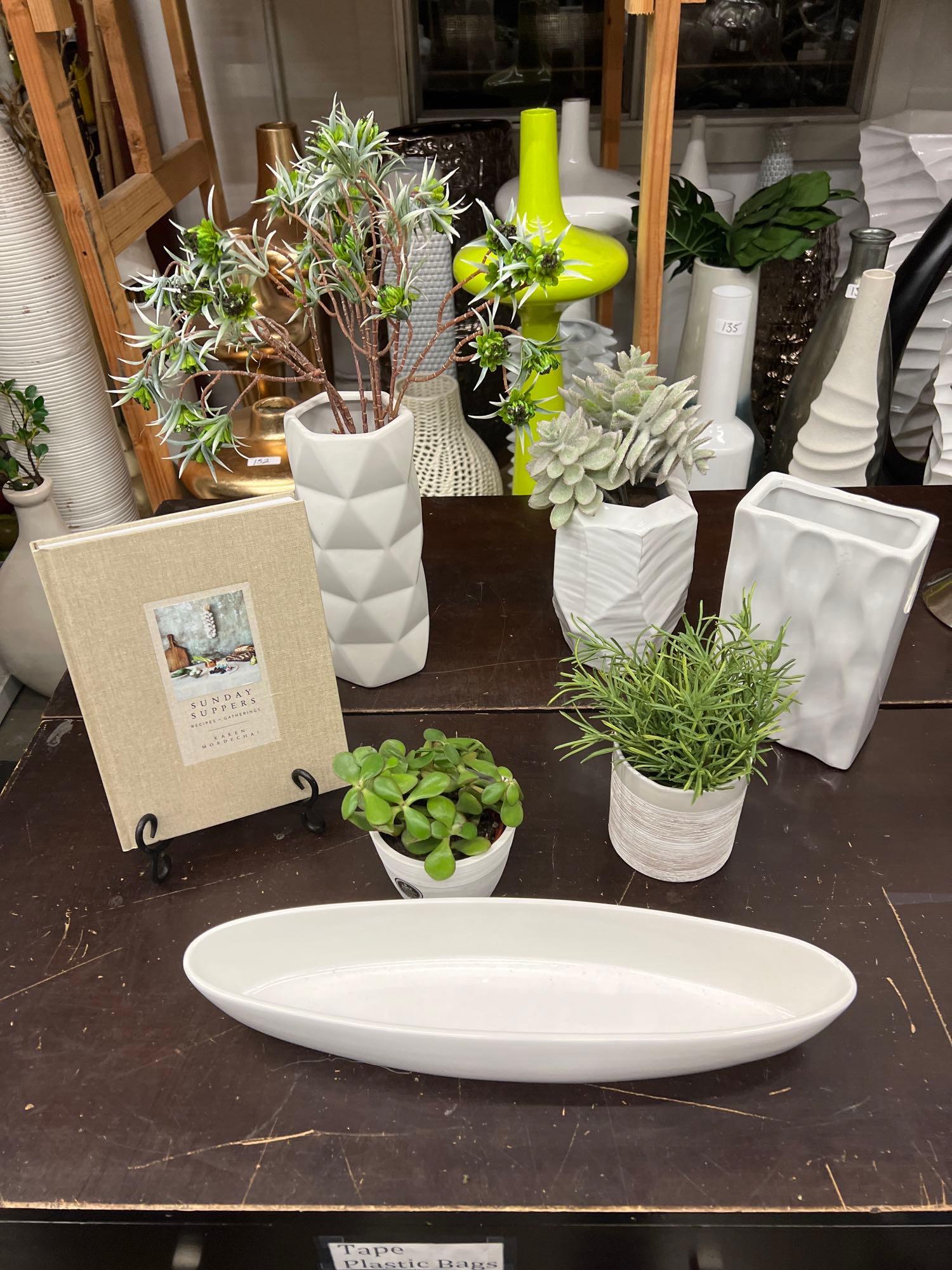 Lot Of Vases, Serving Dish, Book (1 of 2)