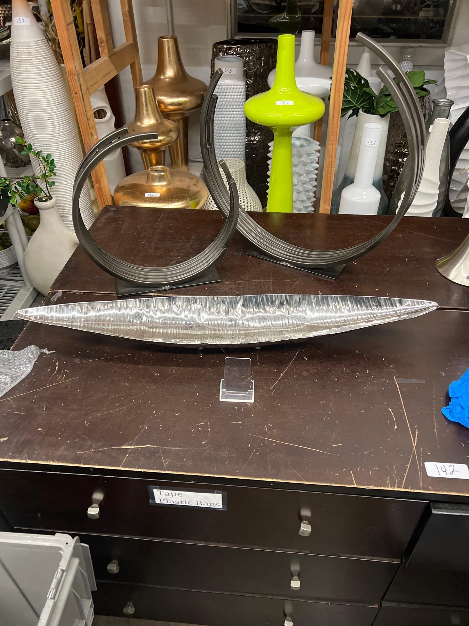 Lot 2 Metal Modernist Sculptures And Metal Dish (1 of 2)