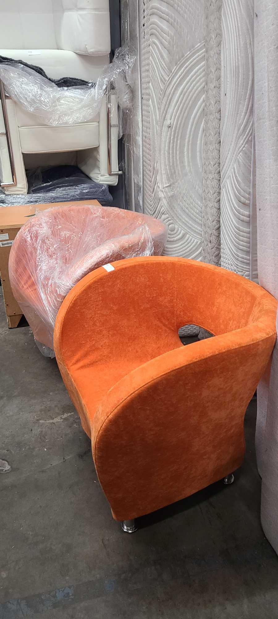 Pair Small Upholstered Orange Accent Chairs (1 of 1)