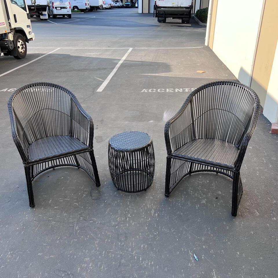 Black Woven Outdoor Seating Set, 2 Chairs & Table (1 of 4)