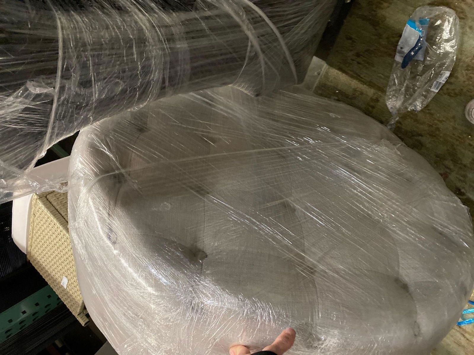 Beige Tufted Ottoman (1 of 2)