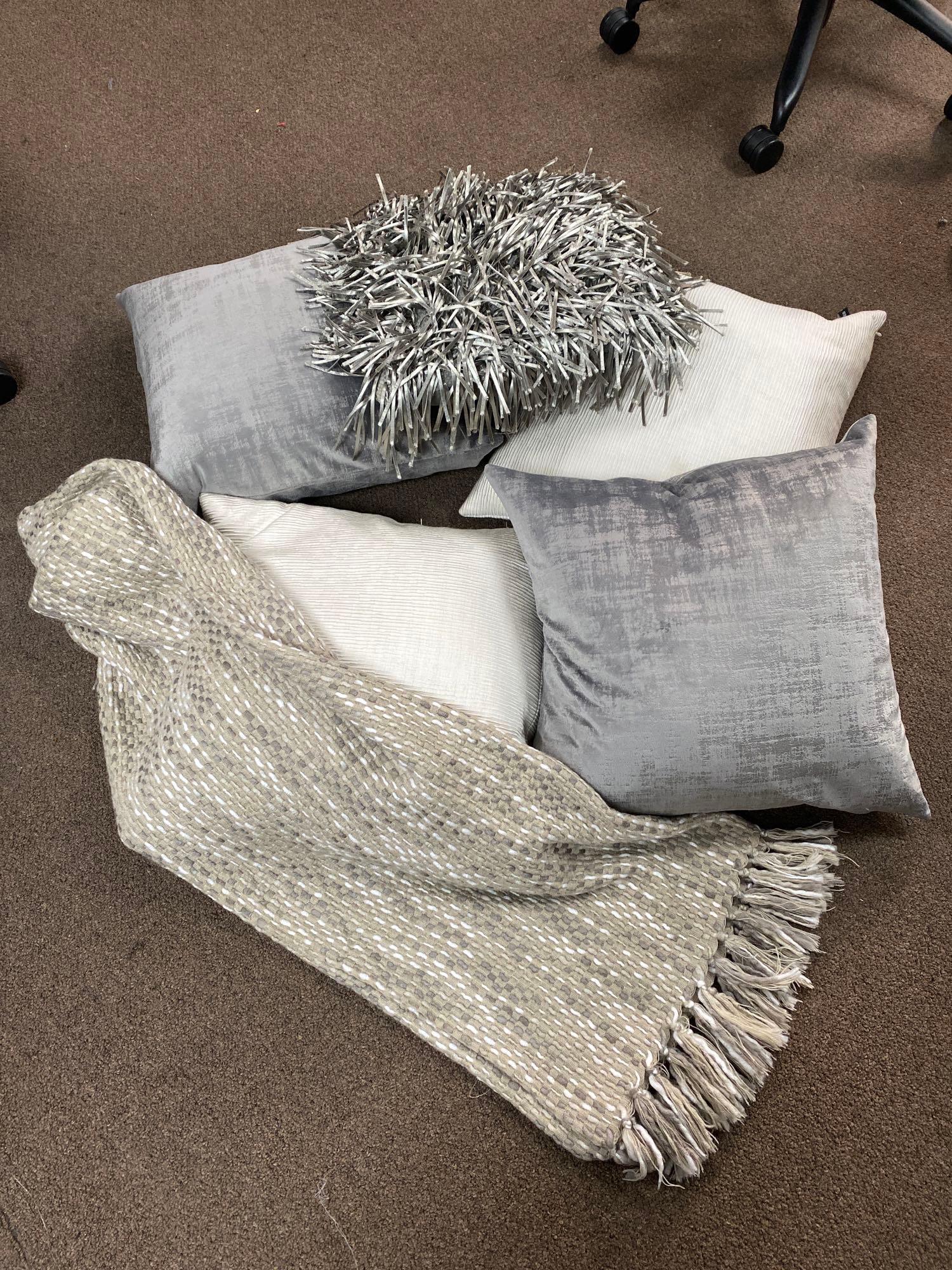 5 Gold And Taupe Throw Pillows With Coordinating Throw Blanket (1 of 2)