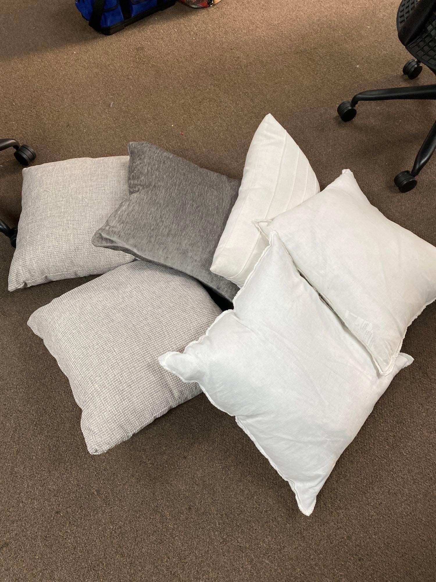 6 Grey And White Coordinating Throw Pillows, Including Down (1 of 3)