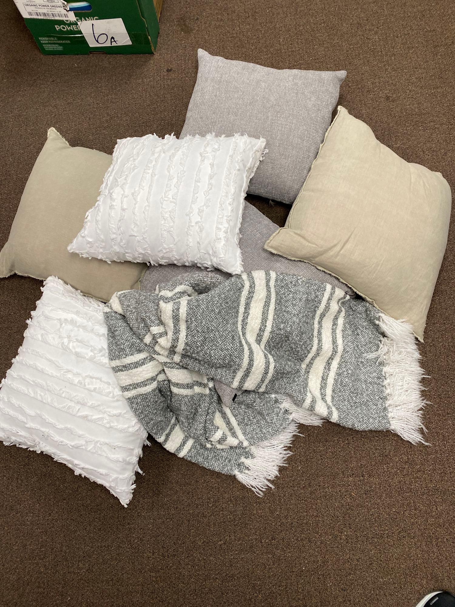 6 Tan, White, & Taupe Throw Pillows With Coordinating Blanket (1 of 5)