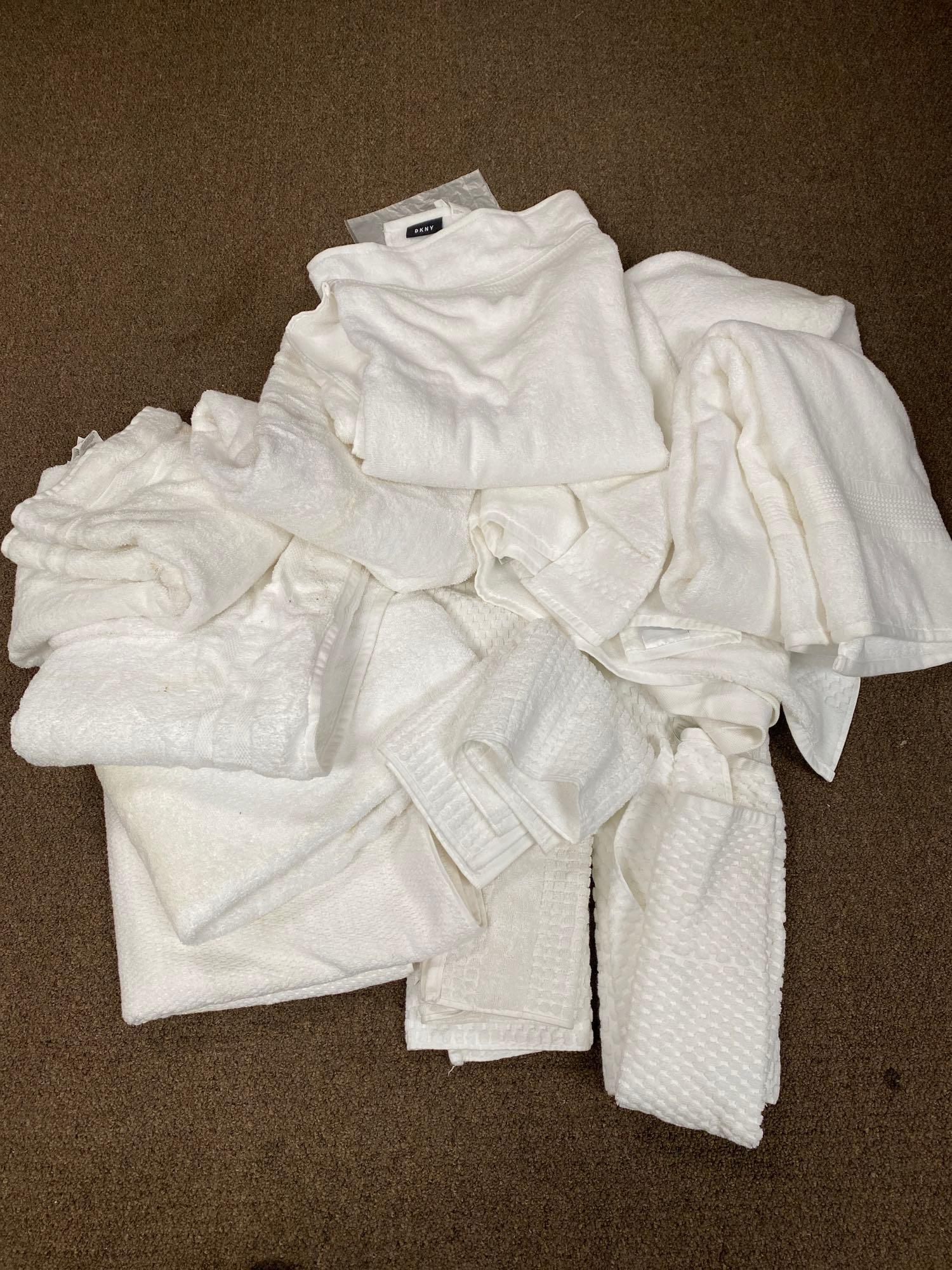 Large Lot White Towels & Hand Towels, To Be Cleaned: large lot white towels & hand towels, to be cleaned This will be a two (2) day sale Wed & Thr Jan 18th & 19th. Online only. Online only.All items sold as is where is. There are No guarantees to functi