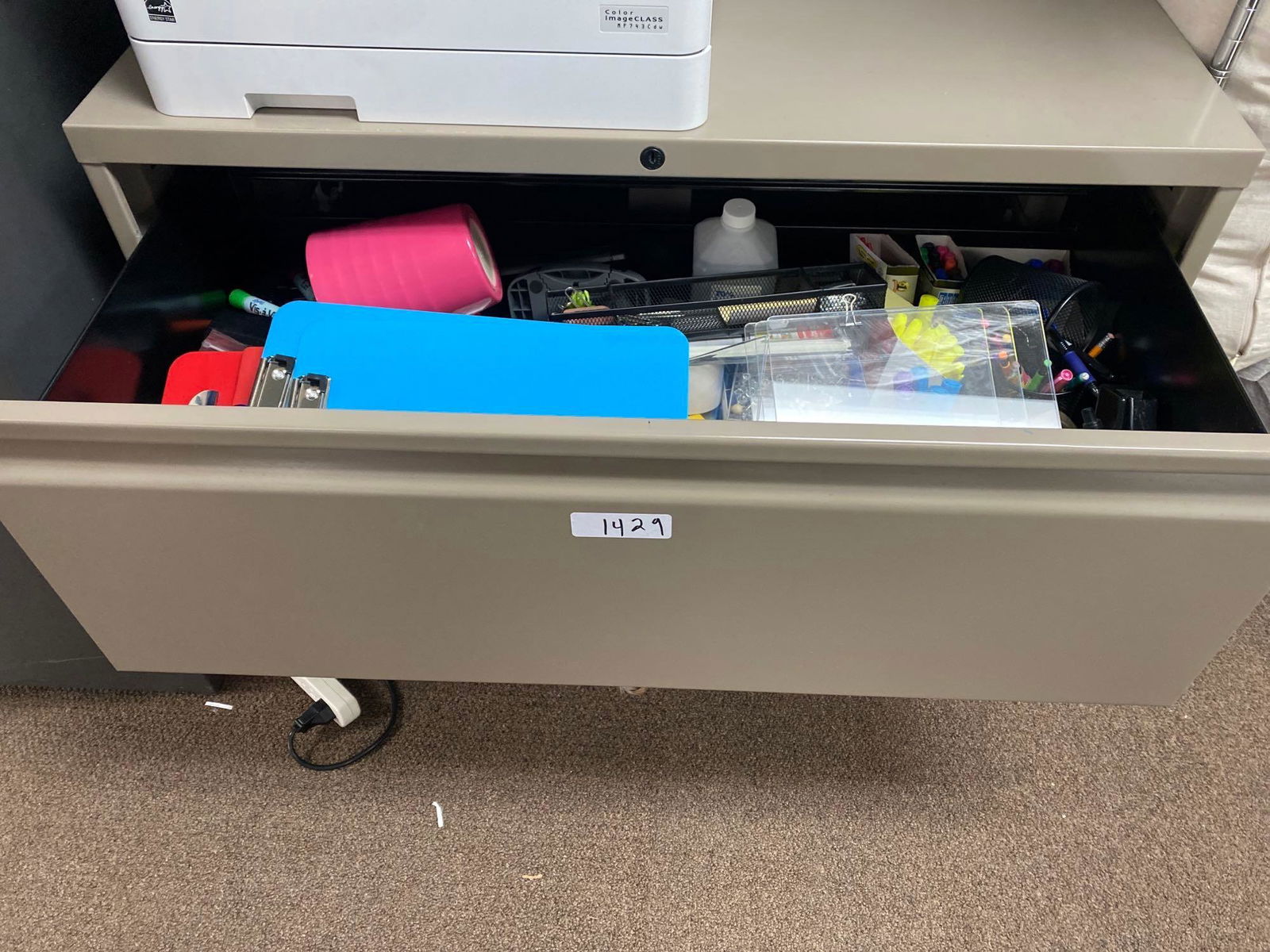 2 Drawer Metal Filing Cabinet Full Of Office Supplies (1 of 7)