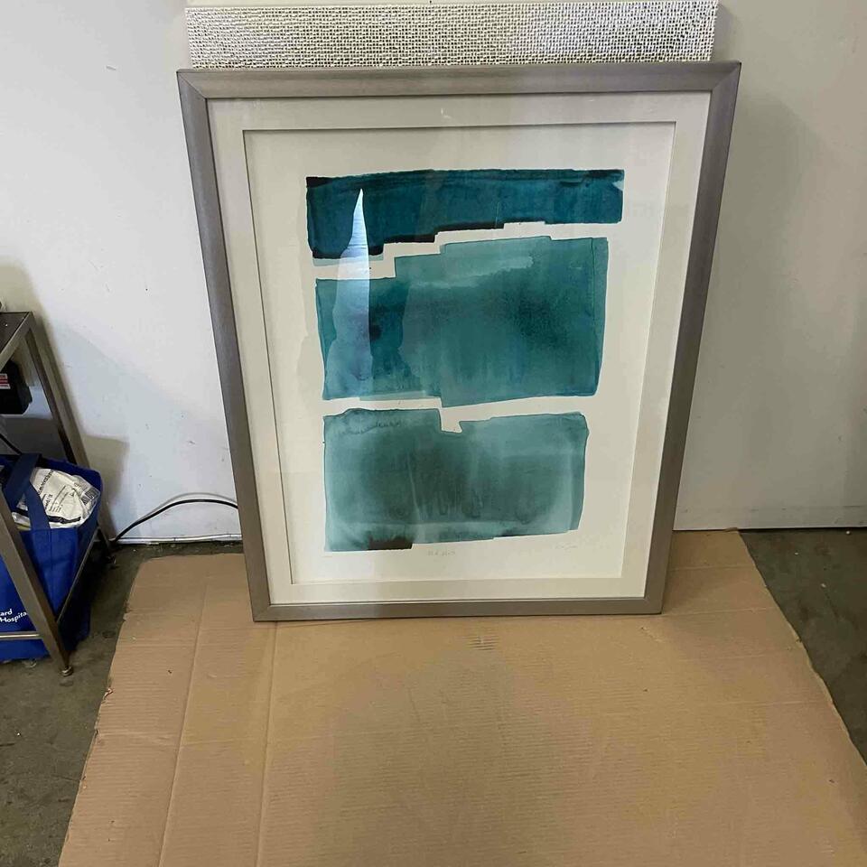 Abstract Art, Blue Tones. Silver. Framed. (1 of 2)