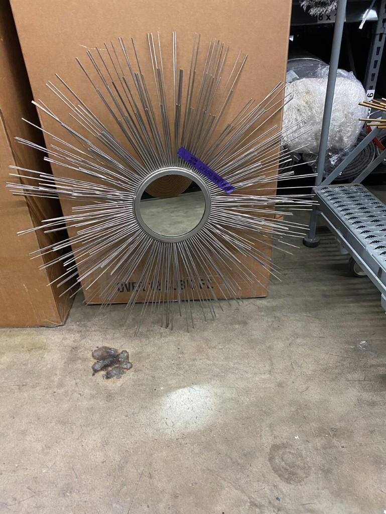 Silver Mirror With Metal.: Silver mirror with metal. This will be a two (2) day sale Wed & Thr Jan 18th & 19th. Online only. Online only.All items sold as is where is. There are No guarantees to functionality, condition, or fit