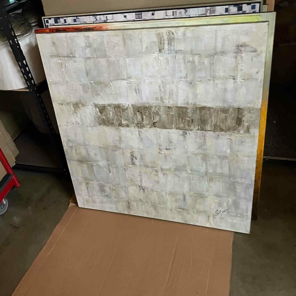 Beige Abstract Art. Grey Silver. Unframed. (1 of 2)