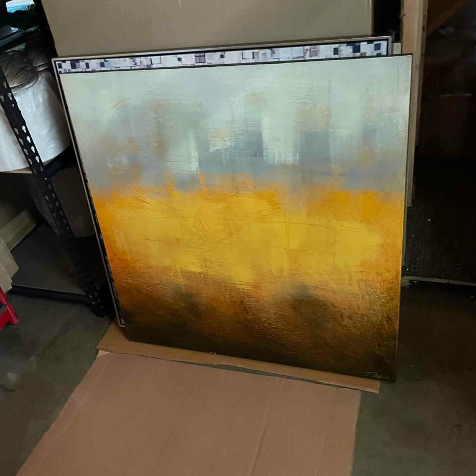 Yellow Abstract Art. Framed.: Yellow Abstract Art. Framed. 40x40 This will be a two (2) day sale Wed & Thr Jan 18th & 19th. Online only. Online only.All items sold as is where is. There are No guarantees to functionality, conditio