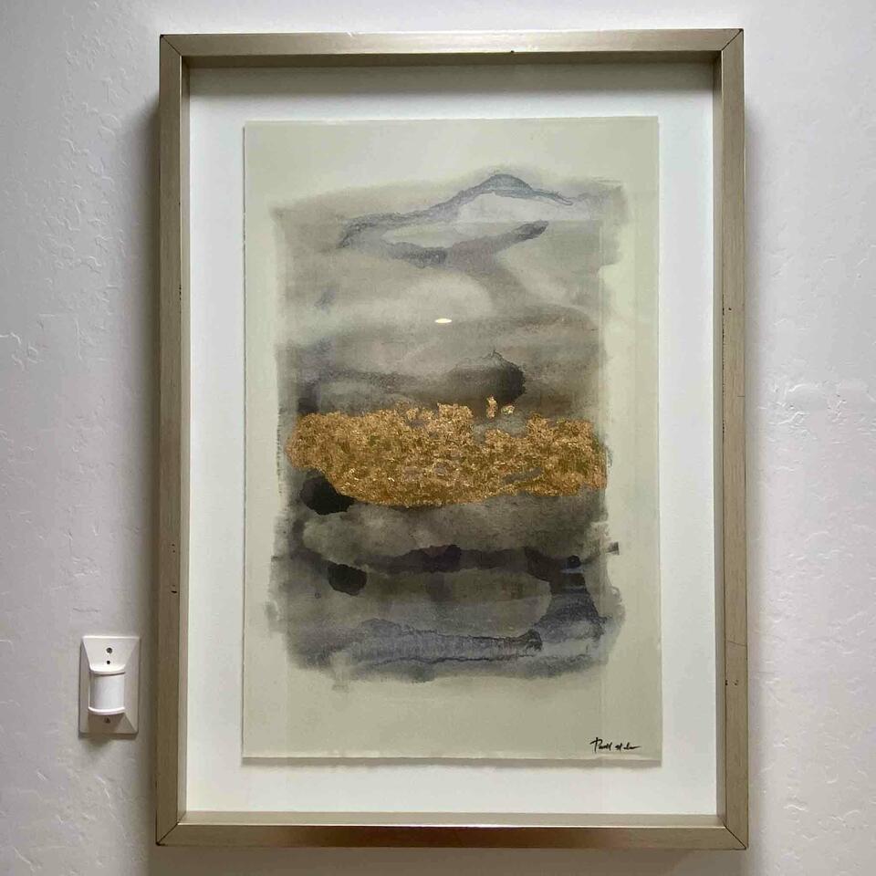 Abstract Art With Gold.: Abstract Art with Gold. 26x36 This will be a two (2) day sale Wed & Thr Jan 18th & 19th. Online only. Online only.All items sold as is where is. There are No guarantees to functionality, condition, or
