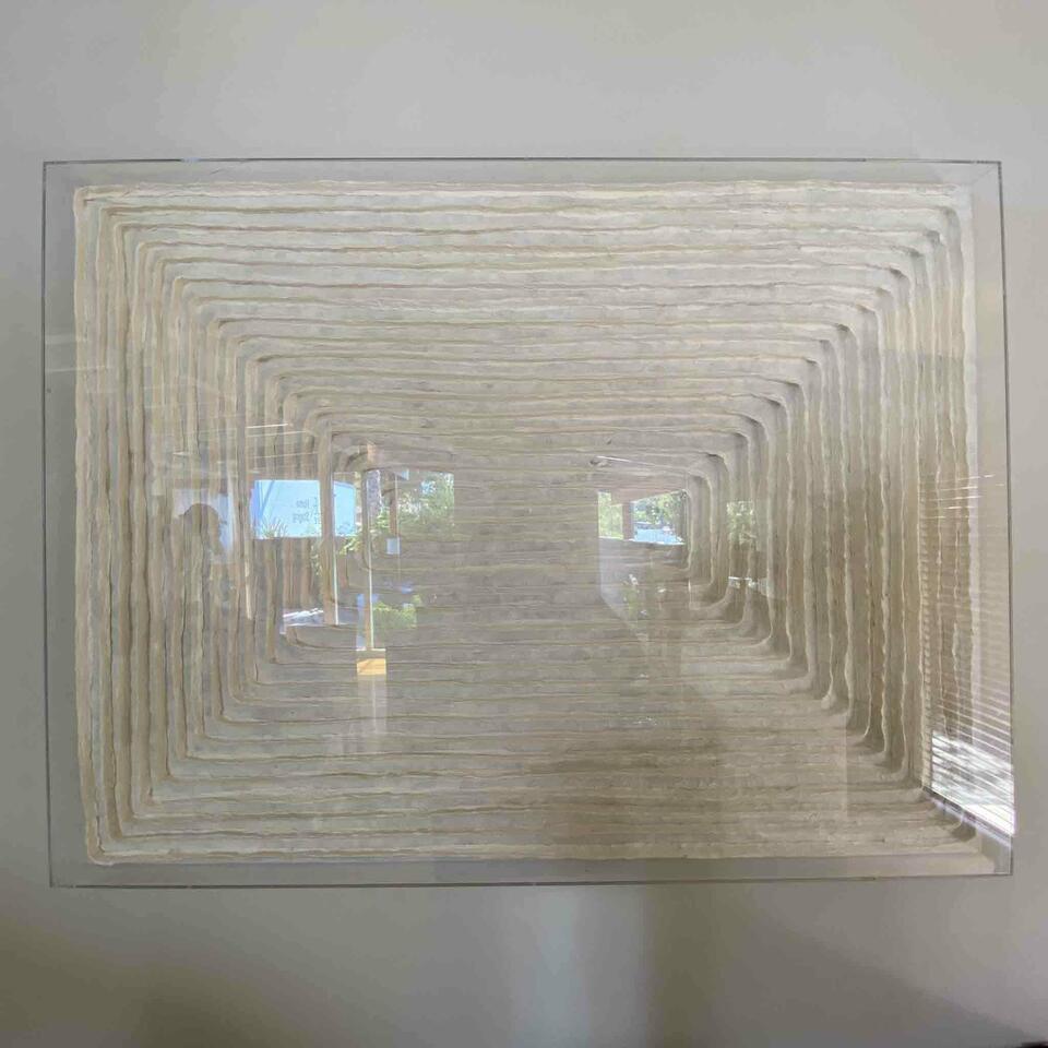 Abstract Art With Glass.: Abstract Art with glass. 29.5x39.5 This will be a two (2) day sale Wed & Thr Jan 18th & 19th. Online only. Online only.All items sold as is where is. There are No guarantees to functionality, conditio