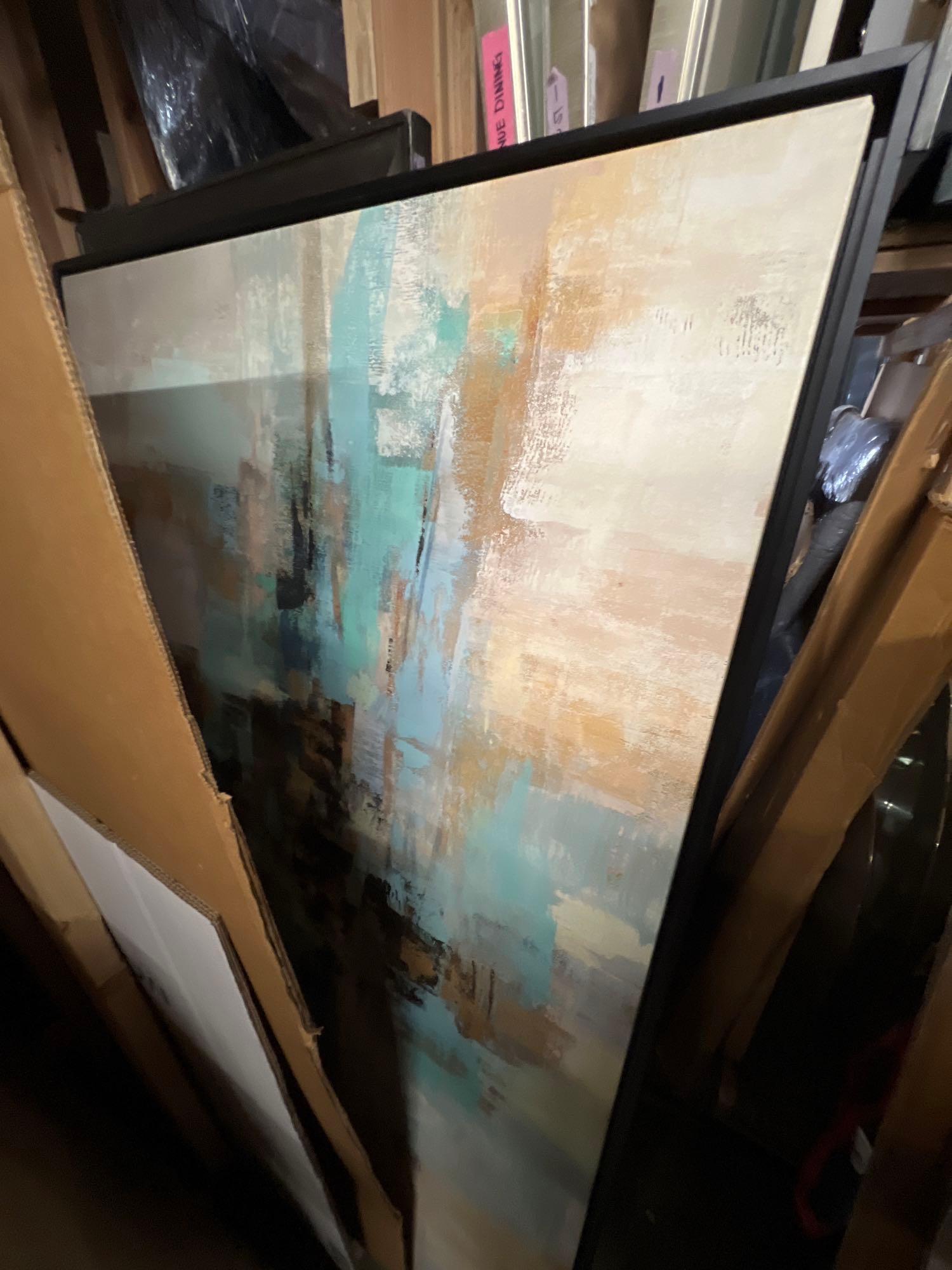 Large Blue & Tan Framed Wall Art (1 of 1)