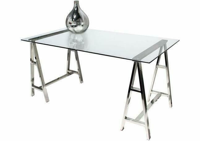 Deko Stainless Steel And Tempered Glass Desk: Deko Stainless Steel And Tempered Glass Desk. Approximately 60 x 28 x 29 in. NO SHIPPING AVAILABLE This will be a two (2) day sale Wed & Thur. Jan. 18th & 19th.. Online only.All items sold as is where