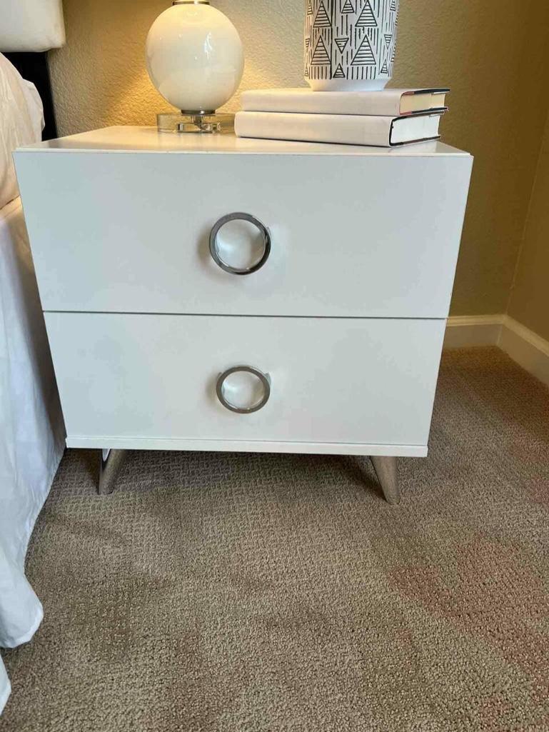 Pair White & Silver Nightstands (1 of 2)