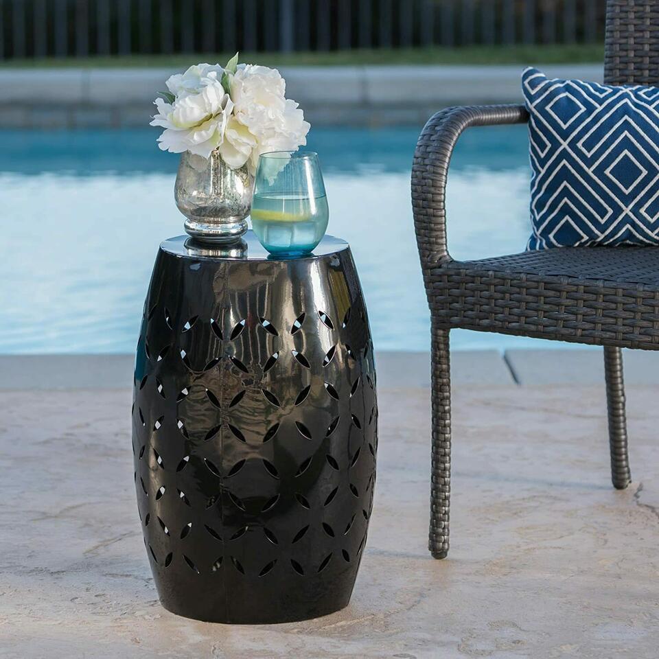 Black Metal Outdoor Side Table or Stool (1 of 3)