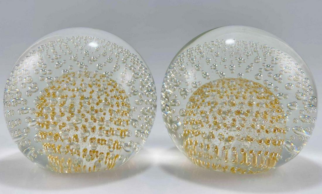 Pair of Mid Century Art Glass Controlled Bubble Paperweights (1 of 8)