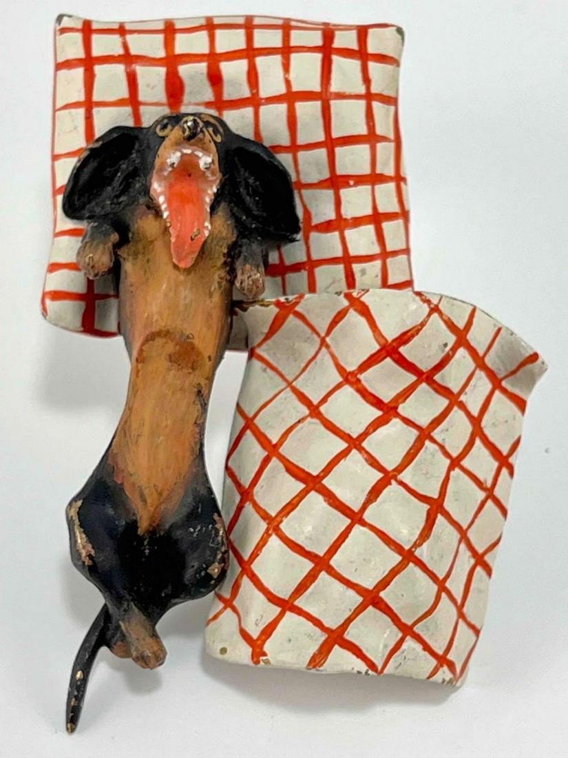 Cold Painted Vienna Bronze Dachshund Dog With Pillow & Blanket (1 of 16)
